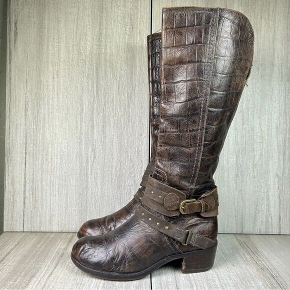 UGG Esplanade Tall Riding Boots Harness Croc Print Heeled Shoe Womens Size 5.5 - Picture 3 of 11